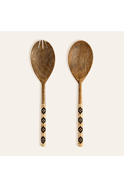 Zsa Zsa Zsu Lotus Mango Ağacı- Bambu Salata Kaşık Seti 31x7 Cm Natural - Sıyah