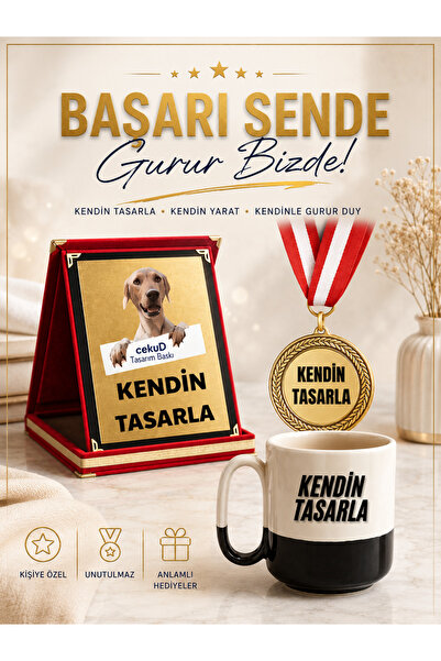 cekud tasarım baskı Kişiye Özel Başarı Seti I Plaket Madalya Kupa Bardak I Me...