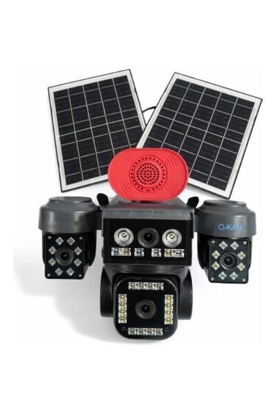 O-KAM PRO O-Kam Ok-337 Premium 4G 4 Lens AOV Solar Çift Panel Çakarli Sirenli