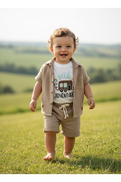 Nio Lua Baby Boy Linen Shorts, Shirt, T-Shirt 3-Piece Set Summer Combination ...