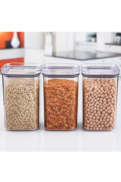 Bluendy Set of 3 1.5 L Square Vacuum Containers for Dry Food Legume Storage T...