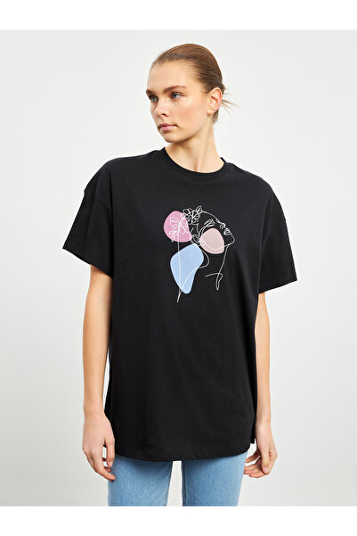 LC Waikiki Tricou de damă cu guler rotund cu imprimeu supradimensionat
