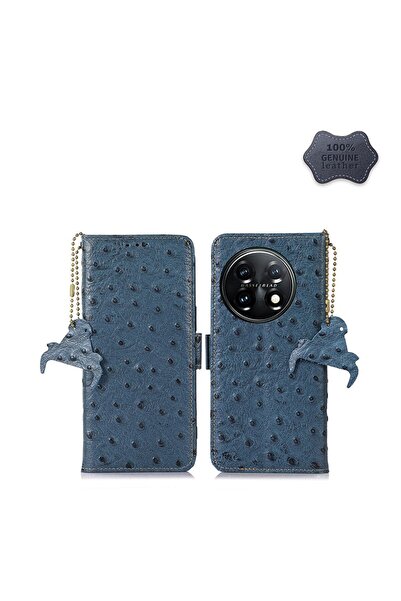 sscase Ostrich Genuine Leather Θήκη Πορτοφόλι Blue (OnePlus 11 5G)