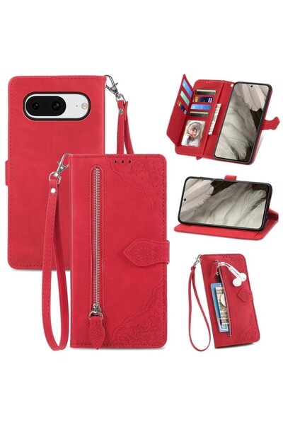 sscase Flower Zipper Θήκη Πορτοφόλι Red (Google Pixel 8 5G)