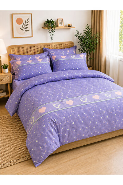 zeetwo 6-Piece Printed Cotton Bedding Set – Fitted Sheet, Duvet Cover & 4 Pil...