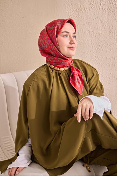 Silk Home وشاح حرير تويلي أحمر اللون