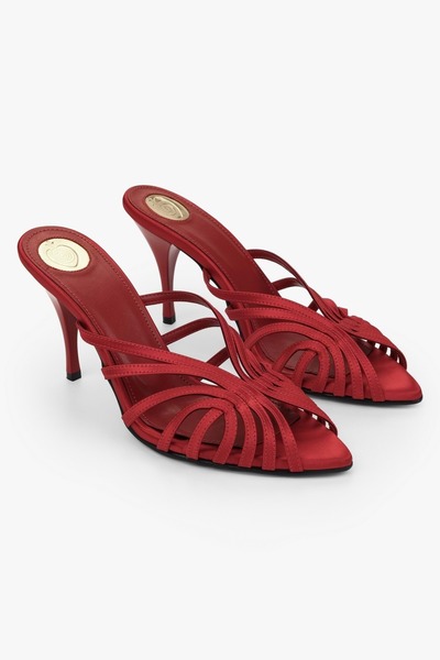Shoeberry Women's Juan Red Satin Heeled Slippers