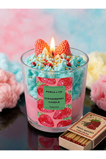 Parla candle Strawberry Candle/Mum Handmade %100 Soya Wax Kokulu Mum