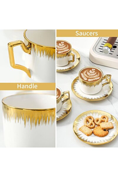 OEM Set 6 Cești Elegante cu Farfurioare, 250 ml, Design Premium cu Accente Au...
