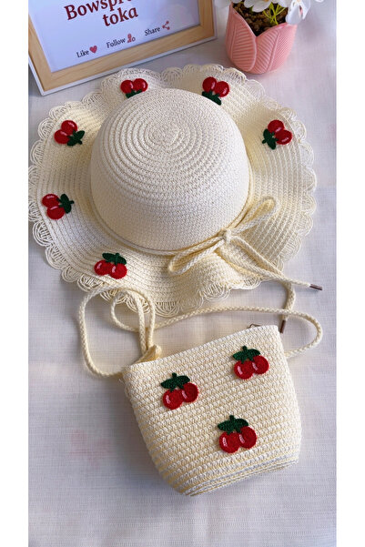 AKSESUARLARIM Set of Bag and Hat with Cherry Theme