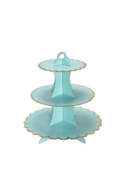 DAMUR Cake Stand, Cardboard, 3 Tiers, 16/22/29 cm Diameter, 38 cm Height, Blue