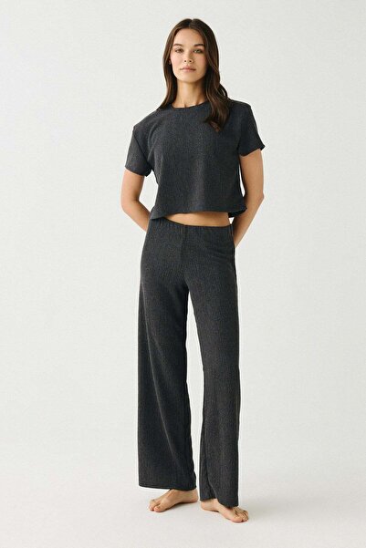C&City Set de pijamale naturale cu textură confortabilă 9160 Negru