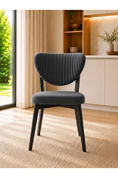 formood Mutfak Sandalyesi Modern Antrasit Kumaş Salon Sandalyesi Siyah Ayak E...