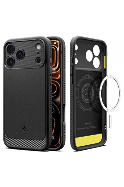 Spigen Husă robustă tip armură MagSafe pentru Apple iPhone 17 Pro, Negru mat