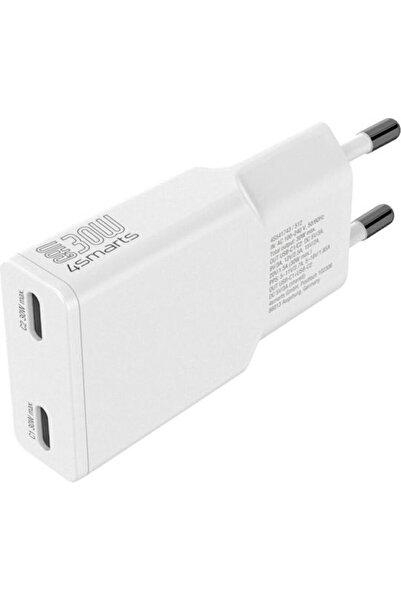 4smarts Φορτιστής χωρίς καλώδιο GaN με 2 θύρες USB-C, 30W Power Delivery, Λευ...