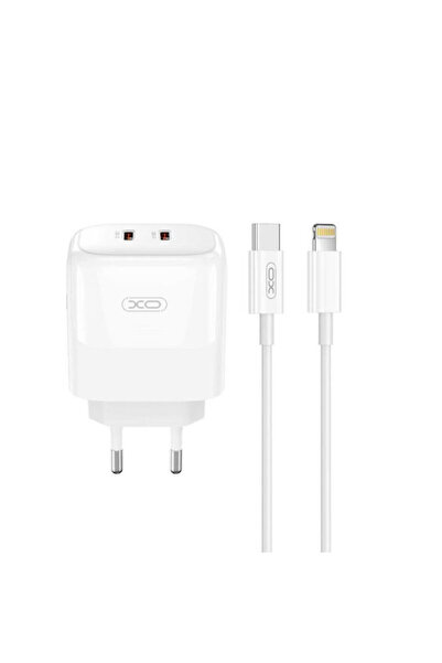 Xo Φορτιστής GaN με 2 θύρες USB-C και καλώδιο USB-C σε Lightning 35W Λευκό (L...