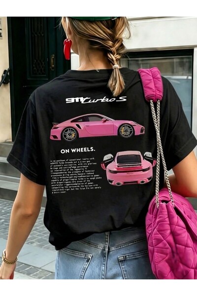 LELVANİ Tricou pentru femei On Wels Pink cu imprimeu cu mașini sport