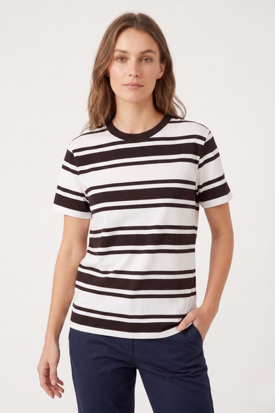 Asfaha Fashion Women's 100% Cotton Bitter Striped Crew Neck T-Shirt