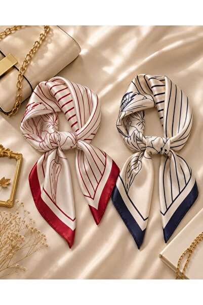 Mavero 2-Pack Women's Scarf Set 50X50 cm Navy Blue and Red Rayon Fabric Neck ...