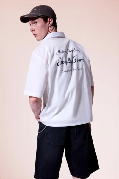 DeFacto 100% Cotton Boxy Fit Printed Poplin Short Sleeve Shirt H3729Ax26Sm
