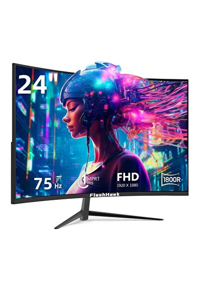COOLHAWK شاشة ألعاب منحنية مقاس 24 بوصة، بدقة FHD 1080P وتردد 75 هرتز، منحنية...