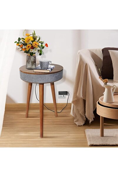 Lorraya Smart End Table Bluetooth Speaker Wooden Nightstand with Wireless Cha...