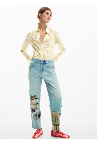 Desigual Mavi Kadın Standart Fit Denim Pantolon 26SWDD01