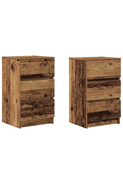 vidaxl Noptiere cu 3 sertare 2 buc Lemn vechi 39x35x65 cm