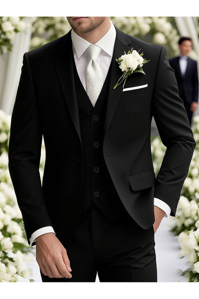 Greneric Men's Black 3-Piece Slim Fit Suit - Formal & Business Wear