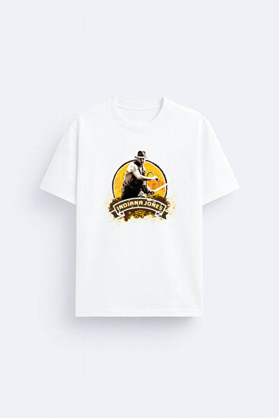 cesita Indiana Jones Printed Crew Neck White T-Shirt T-Shirt