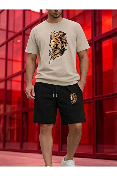 SILATU Men's Lion Printed Shorts T-Shirt Set