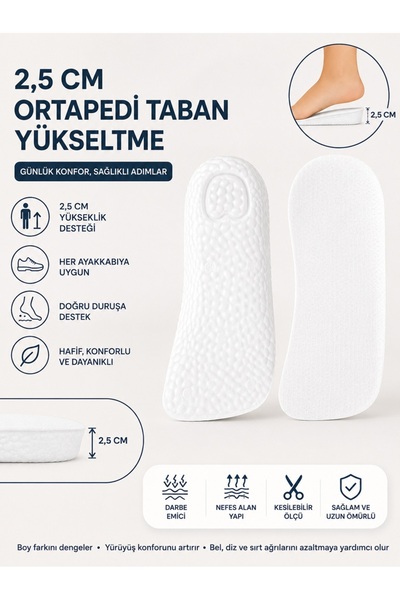 Keyfi Sepet 2,5 CM Ortopedik Boy Uzatıcı Tabanlık – Silikon Destekli Yumuşak ...