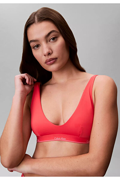 Calvin Klein Kadın Kalın Askı CK Yazı Desenler Slim fit Süngerli Pembe Bikini...