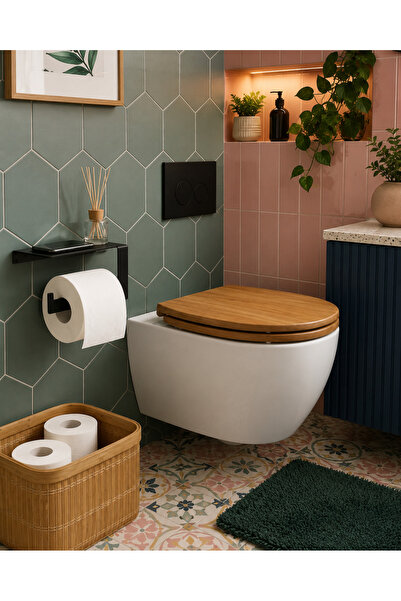 YDGR Mat Siyah Metal Wc Tuvalet Kağıdı Askılığı Telefon Standlı