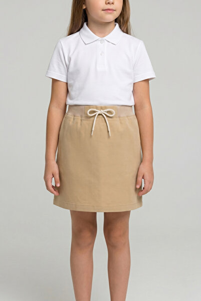 nacar çarşı Girl's Ribbed Waist Beige Canvas School Shorts Skirt