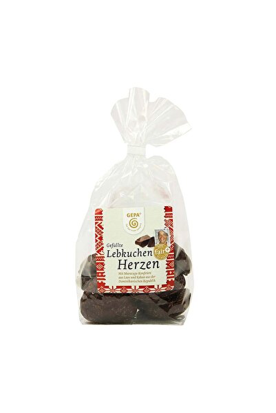 Gepa Filled gingerbread hearts glazed with dark chocolate, 125g
