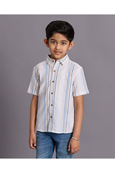 REDTAG Boys White Striped Shirt