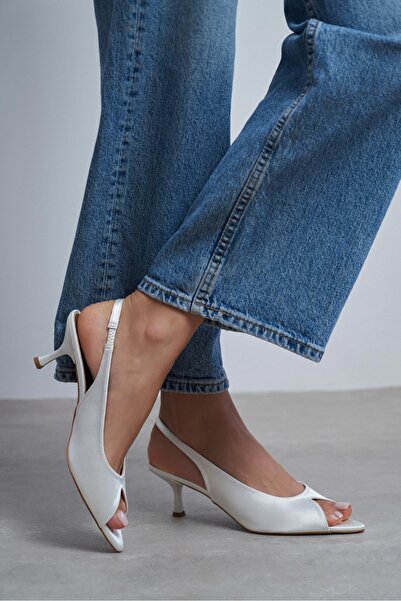 NİŞANTAŞI SHOES Salva Sedef Satin Pointed Toe Open Front Women's Heeled Shoes