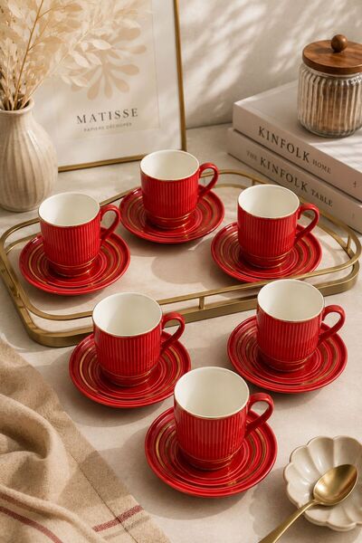 NEWNOW 6-Piece Porcelain Coffee Cup Set – Turkish Coffee Cup Set with Gold De...