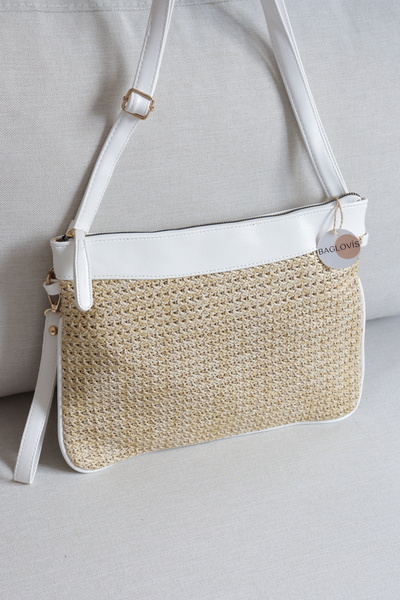 BAGLOVİS Women's Straw Detailed Shoulder Bag Handbag and Clutch Bag En33 Size24