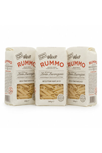Rummo Set 3 x Mezze Penne Rigate Nr. 28 Pasta, 500 g, paste din grâu dur, met...