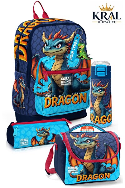 Coral High Dragon Desenli 4'Lü Okul Çanta Seti