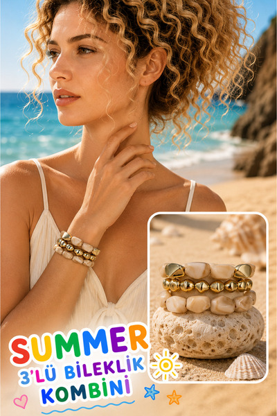Jack Ferrero SUMMER 3LÜ DOĞAL TAŞ İNCİ KOMBİN BİLEKLİK SETİ