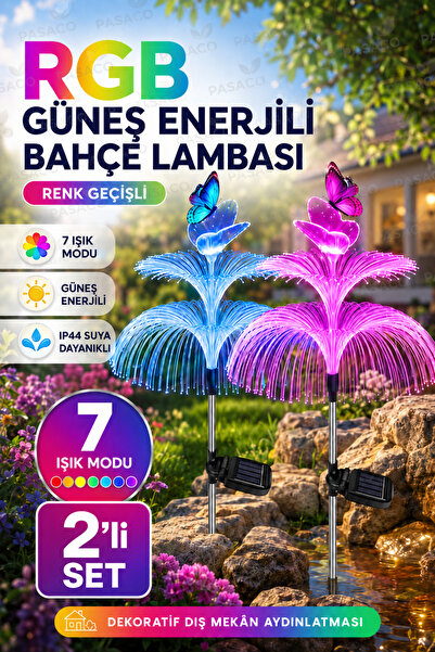 PASACO 2'li Ser Güneş Enerjili RGB Denizanası Bahçe Lambası Renk Değiştiren