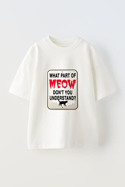 Anetos Tricou supradimensionat alb din bumbac cu imprimeu frontal Meow Cat_1 ...