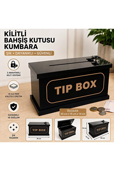 BOZKURT CNC Kilitli Bahşiş Kutusu (TIP BOX) - Kumbara MDF Anahtarlı Kilitli Ş...