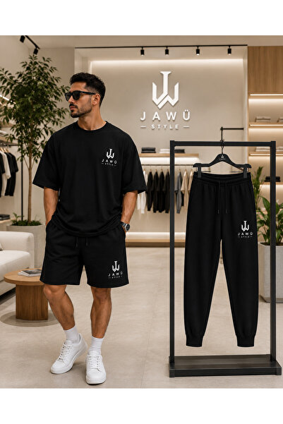 JAWÜ STYLE Printed T-Shirt Shorts Tracksuit 3-Piece Oversize Adult Set