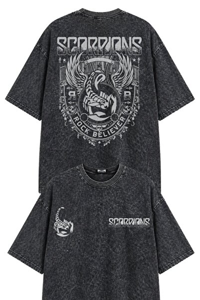 Fuddy Moda Unisex Scorpions Back Print Washable T-Shirt, Oversized Rock Band ...