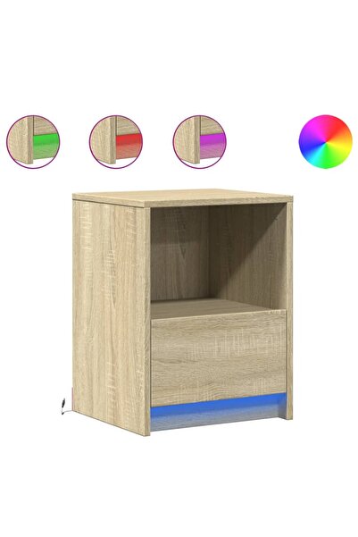 vidaxl Noptieră cu lumini LED, stejar sonoma, lemn prelucrat