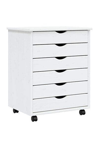 vidaxl MOSS rolling cabinet with drawers, white, solid pine wood